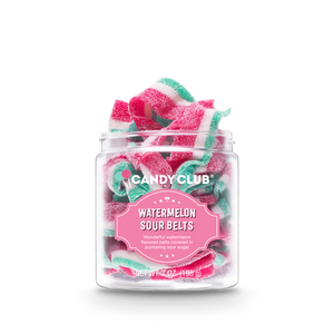 Candy Club, Watermelon Sour Belts, ust enough sour to make your lips pucker and the right amount of sweet to make you want more